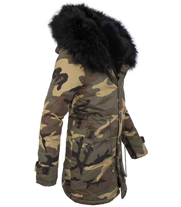 Damen Winter Parka Jacke Army-Look Kunstfell Kapuze D-197