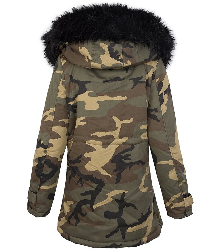 Damen Winter Parka Jacke Army-Look Kunstfell Kapuze D-197