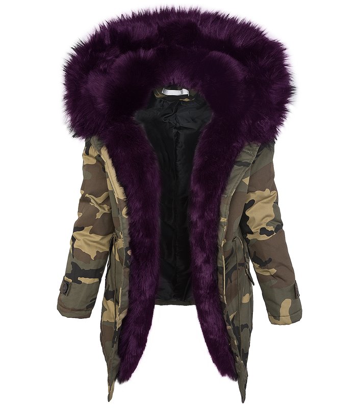 Damen Winter Parka Jacke Army-Look Kunstfell Kapuze D-197