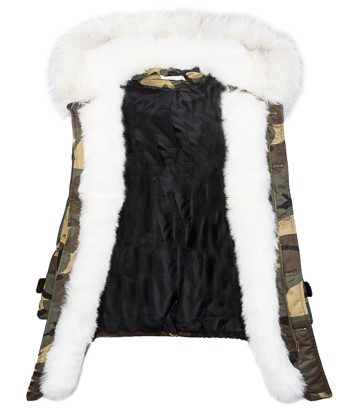 Damen Winter Parka Jacke Army-Look Kunstfell Kapuze D-197