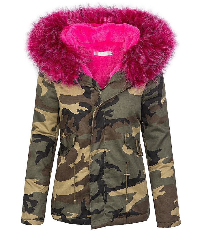 Damen Winter Parka Jacke Army-Look Kunstfell Kapuze D-197