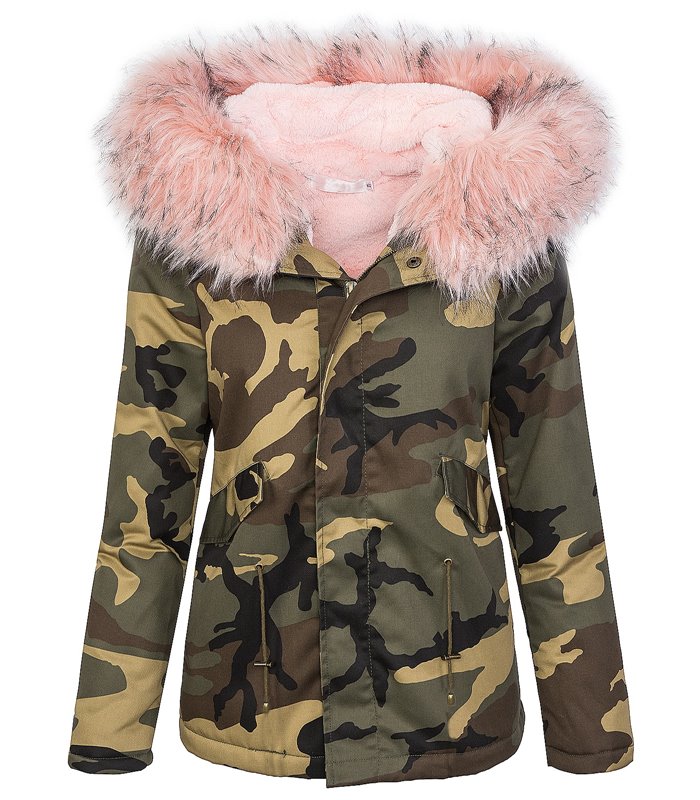 Damen Winter Parka Jacke Army-Look Kunstfell Kapuze D-197