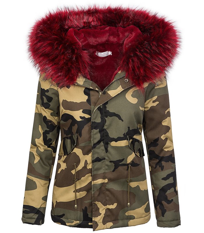 Damen Winter Parka Jacke Army-Look Kunstfell Kapuze D-197