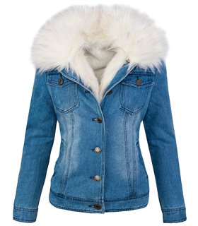 Damen Jeansjacke Winterjacke Kunstfellkragen D-199