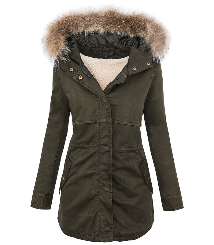 Damen Winter Parka Kapuze mit Echt Pelz Kragen D-20