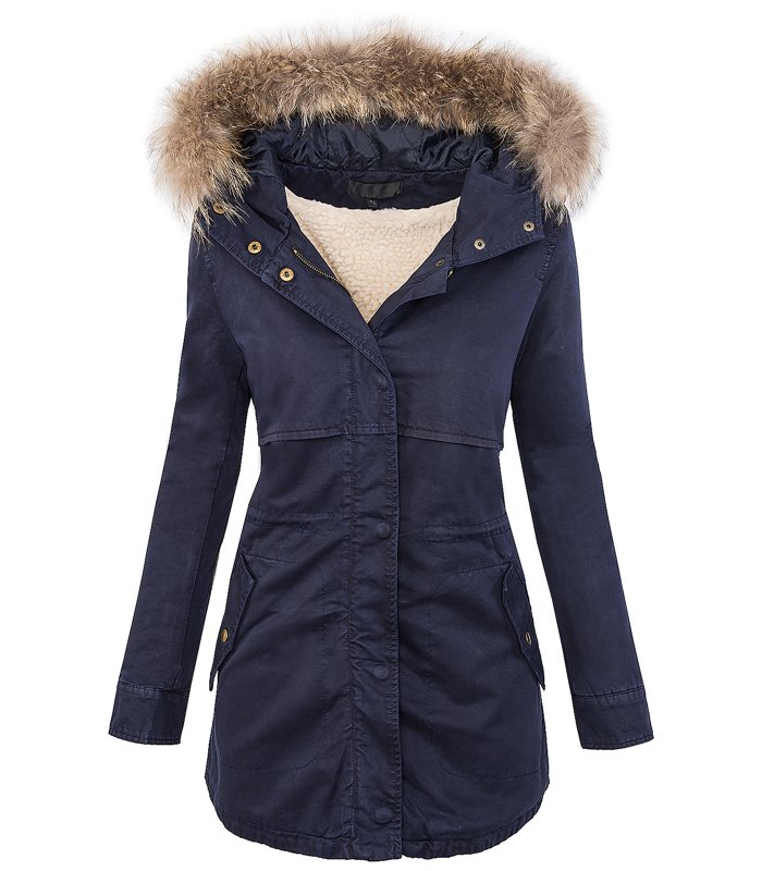 Damen Winter Parka Kapuze mit Echt Pelz Kragen D-20