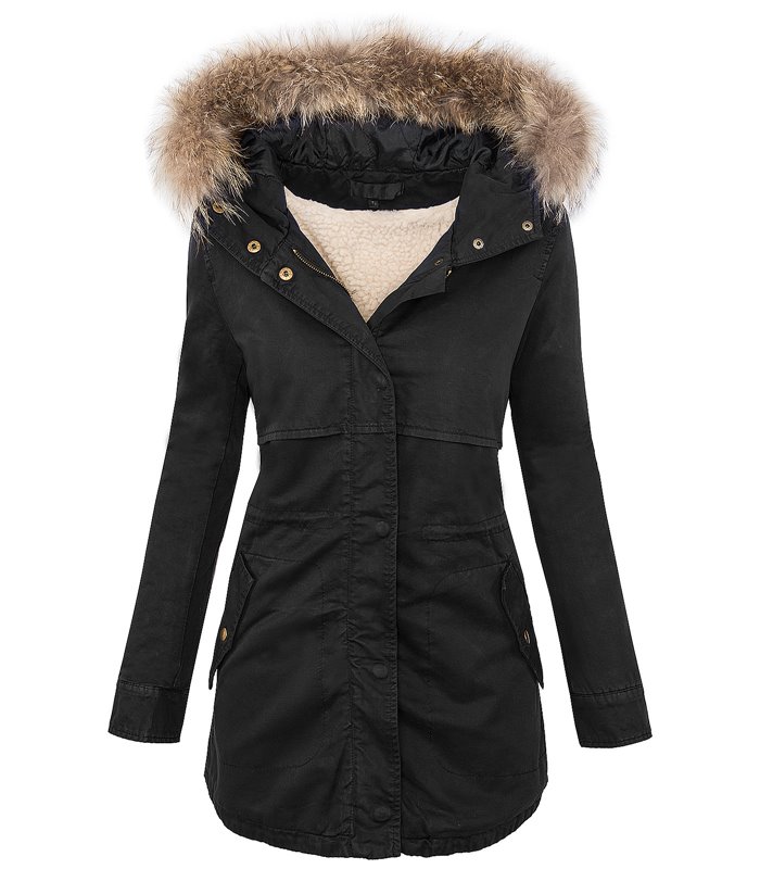 Damen Winter Parka Kapuze mit Echt Pelz Kragen D-20