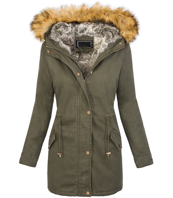 Damen Winter Parka Kapuze mit Kunstfellkragen Teddyfell D-208