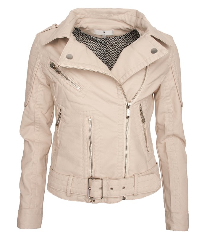 Damen Bikerjacke aus Kunstleder mit Gürtel D-21