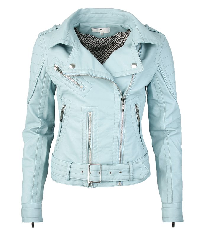 Damen Bikerjacke aus Kunstleder mit Gürtel D-21
