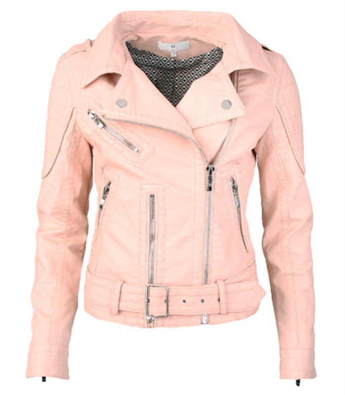 Damen Bikerjacke aus Kunstleder mit Gürtel D-21