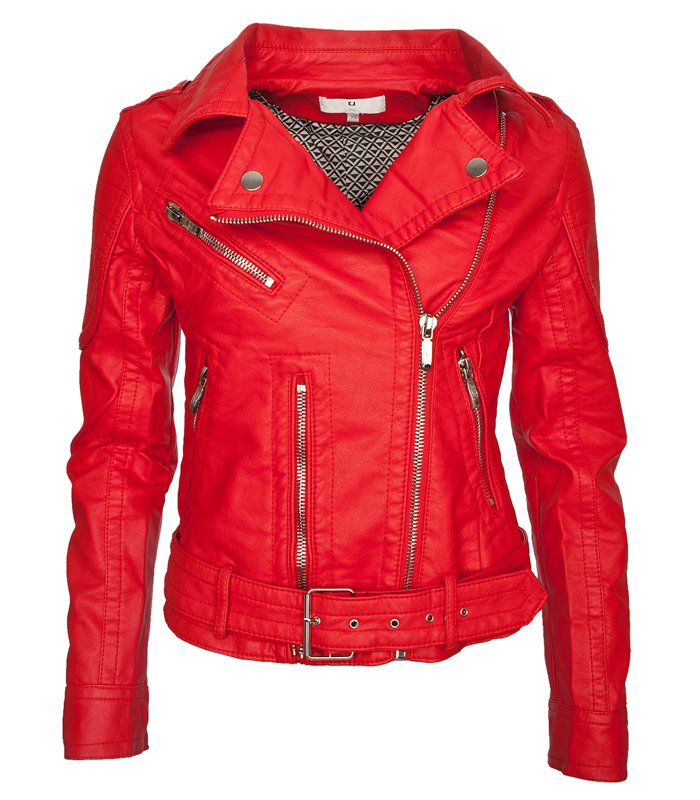 Damen Bikerjacke aus Kunstleder mit Gürtel D-21