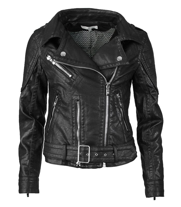 Damen Bikerjacke aus Kunstleder mit Gürtel D-21