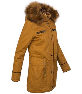 Damen Winter Parka mit Kapuze Kunstfellkragen D-214 
