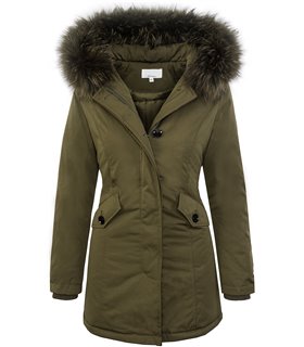 Damen Winter Jacke Parka Gefüttert Echtpelz D-218 