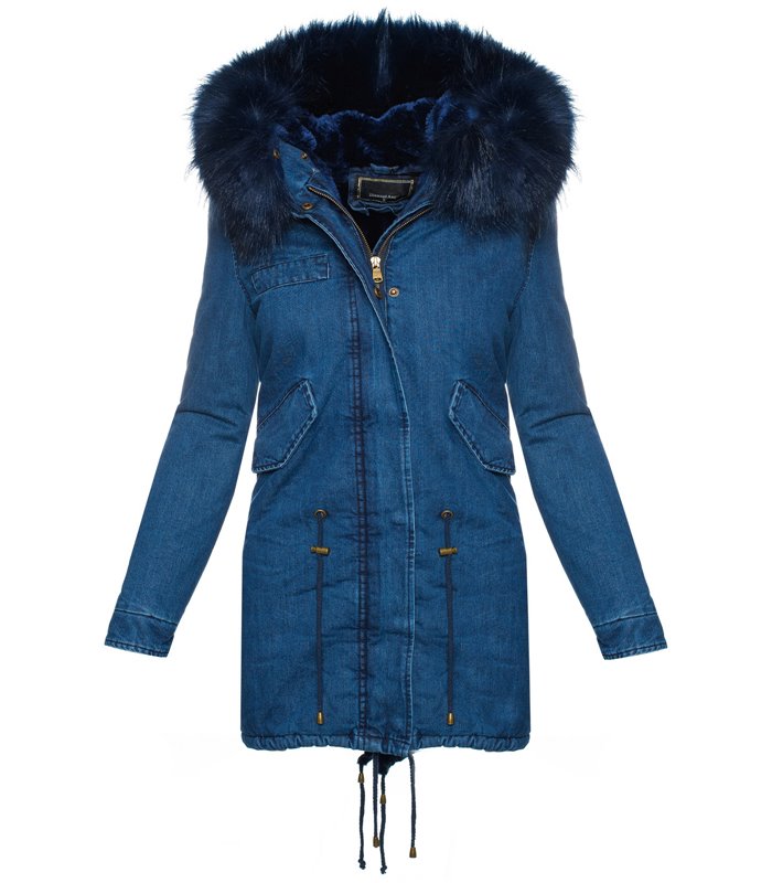 Damen Winterjacke Jeansjacke Parka mit XXL-Kunstfell D-220