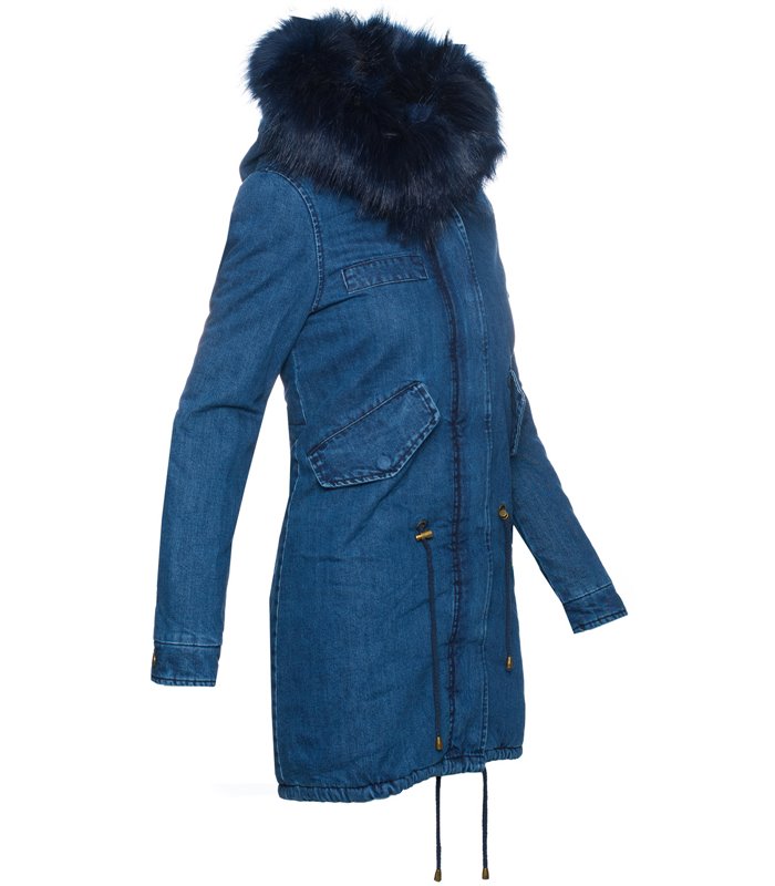 Damen Winterjacke Jeansjacke Parka mit XXL-Kunstfell D-220