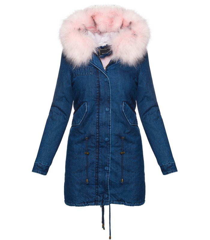 Damen Winterjacke Jeansjacke Parka mit XXL-Kunstfell D-220