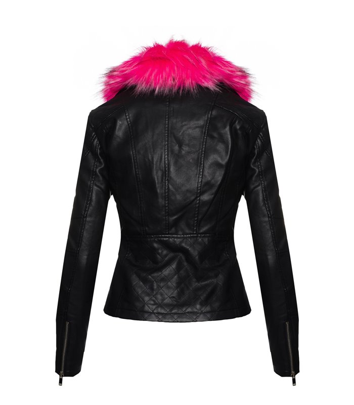 Damen Kunstlederjacke mit XXL Kunstfellkragen D-221