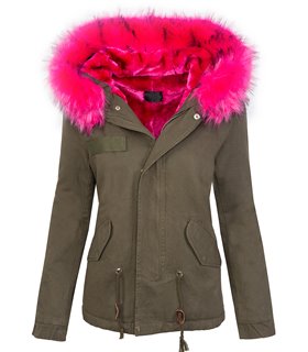 Damen Winter Jacke mit Kapuze XXL-Kunstfell D-223