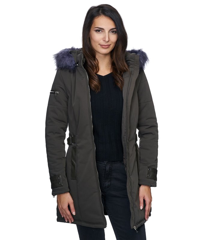 Damen Outdoor Winter Mantel mit Kunstfell Kapuze D-225