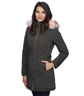 Damen Winter Jacke mit Kapuze Kunstfellkragen D-225