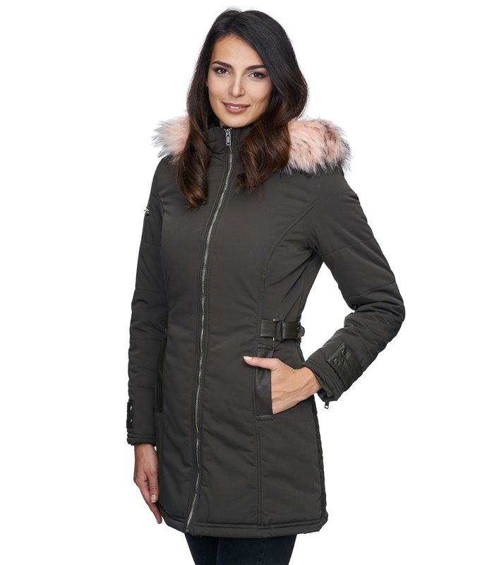 Damen Outdoor Winter Mantel mit Kunstfell Kapuze D-225