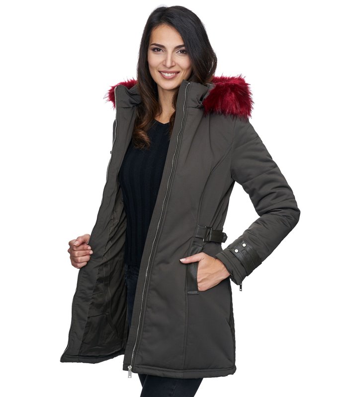 Damen Outdoor Winter Mantel mit Kunstfell Kapuze D-225