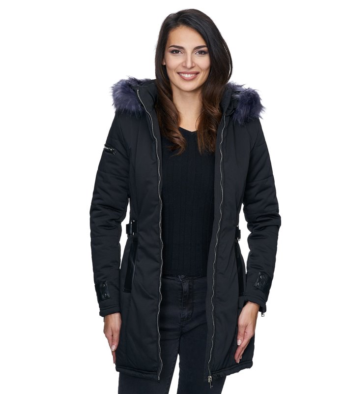 Damen Outdoor Winter Mantel mit Kunstfell Kapuze D-225