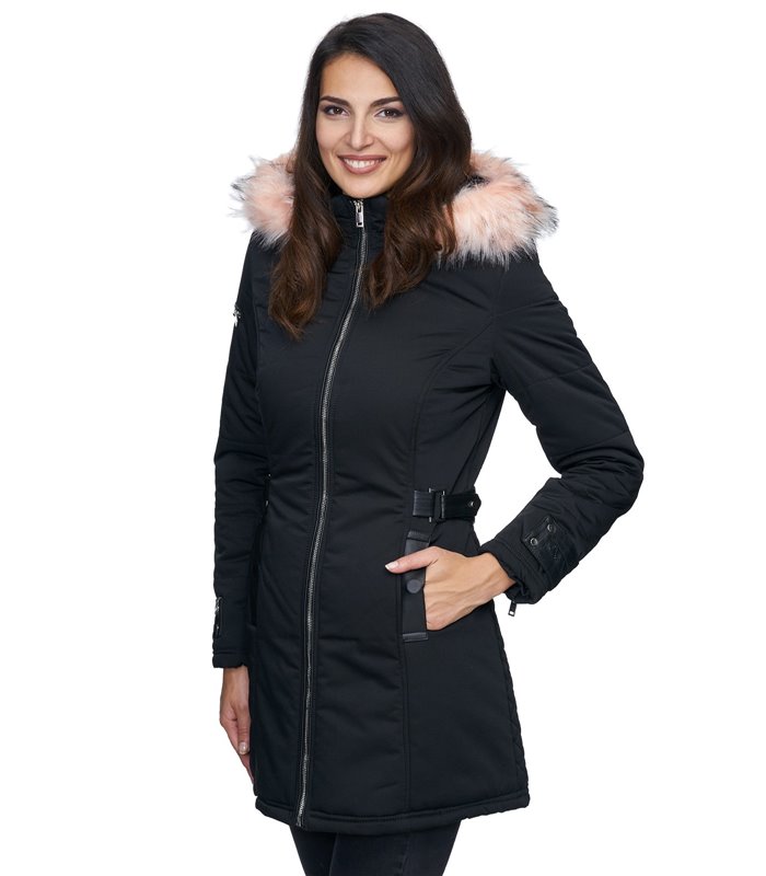 Damen Outdoor Winter Mantel mit Kunstfell Kapuze D-225