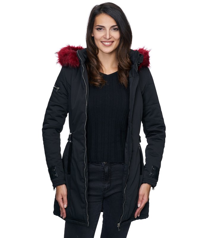 Damen Outdoor Winter Mantel mit Kunstfell Kapuze D-225