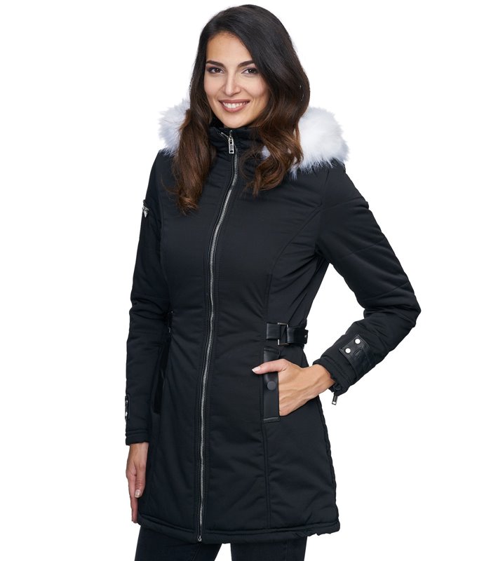 Damen Outdoor Winter Mantel mit Kunstfell Kapuze D-225