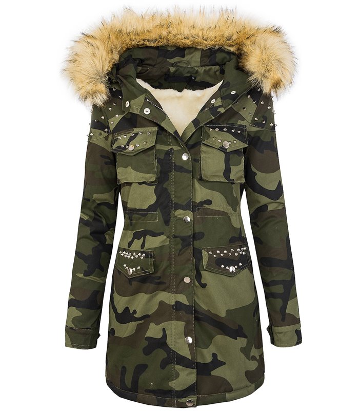 Damen winter parka jacke army-look kunstfell kapuze D-231