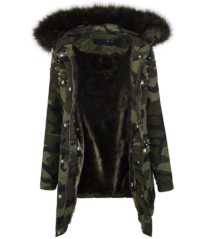 Damen winter parka jacke army-look kunstfell kapuze D-231