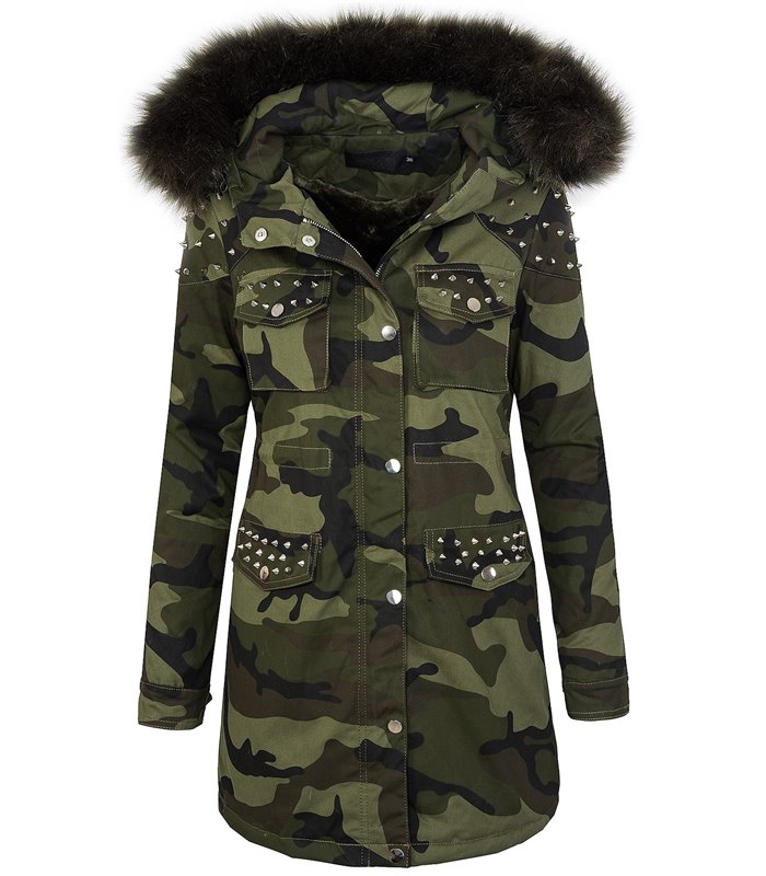 Damen winter parka jacke army-look kunstfell kapuze D-231