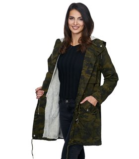 Damen Winter Mantel Camouflage Gefüttert Army-Look D-235