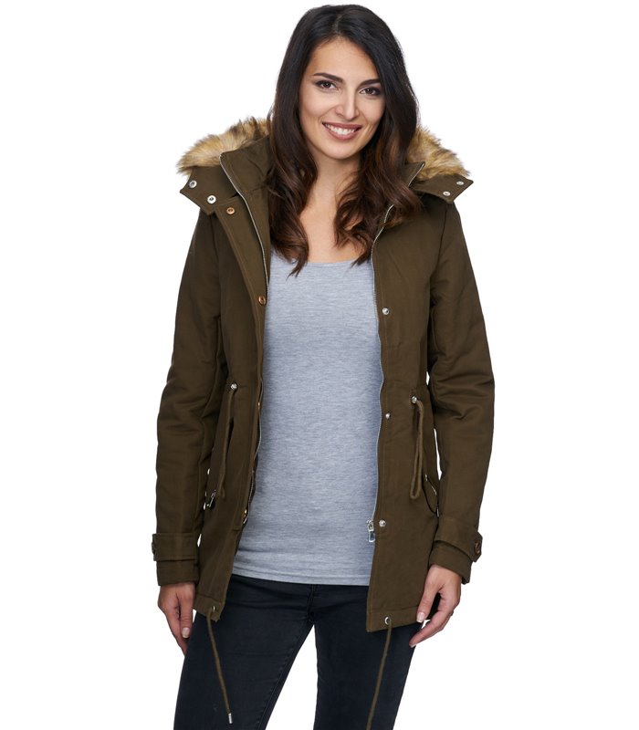 Damen Winter Parka Jacke Mantel warm Winterjacke Fell Schwarz Khaki D-236