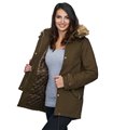 Damen Winter Jacke Parka mit Kapuze Kunstfellkragen D-236
