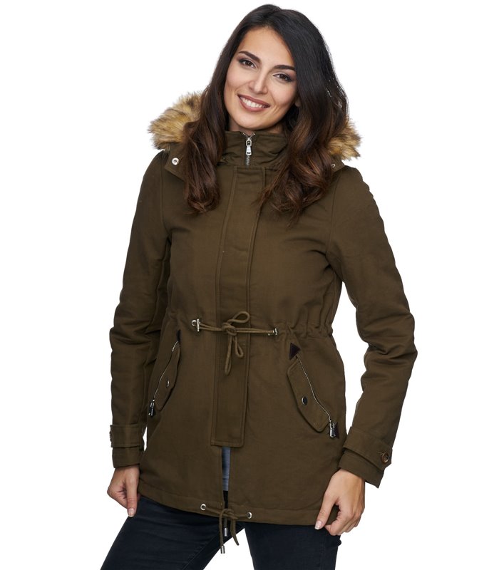 Damen Winter Parka Jacke Mantel warm Winterjacke Fell Schwarz Khaki D-236