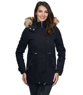 Damen Winter Jacke Parka mit Kapuze Kunstfellkragen D-236