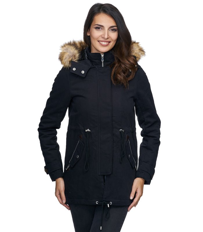 Damen Winter Parka Jacke Mantel warm Winterjacke Fell Schwarz Khaki D-236