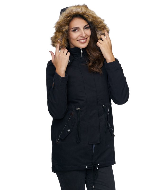 Damen Winter Parka Jacke Mantel warm Winterjacke Fell Schwarz Khaki D-236