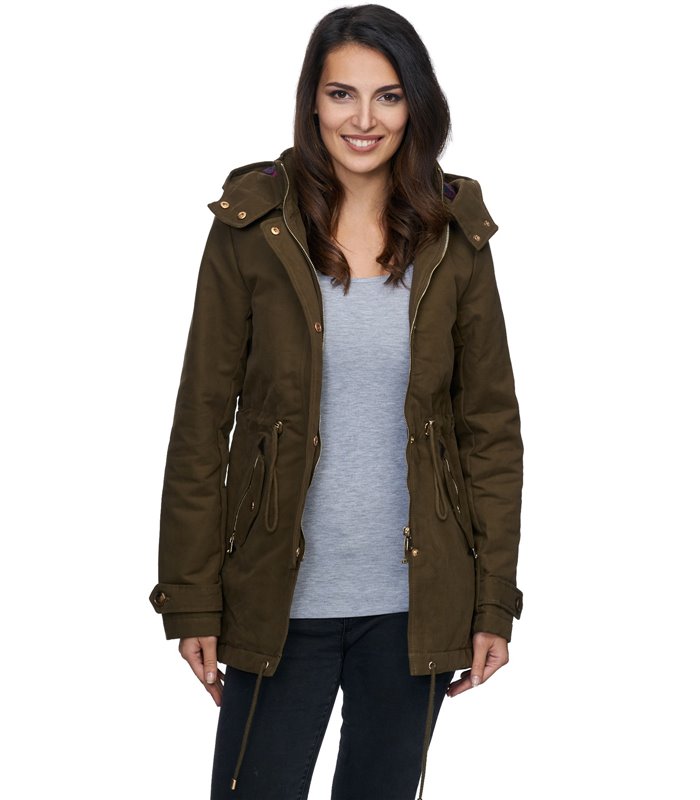 Damen Winter Parka Jacke warm Winterjacke elegant Schwarz Khaki D-237
