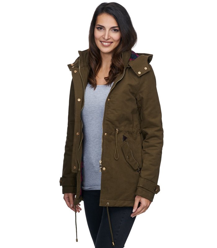 Damen Winter Parka Jacke warm Winterjacke elegant Schwarz Khaki D-237