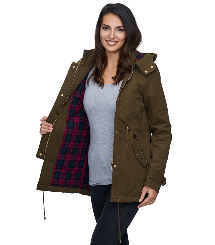 Damen Winter Parka Jacke warm Winterjacke elegant Schwarz Khaki D-237