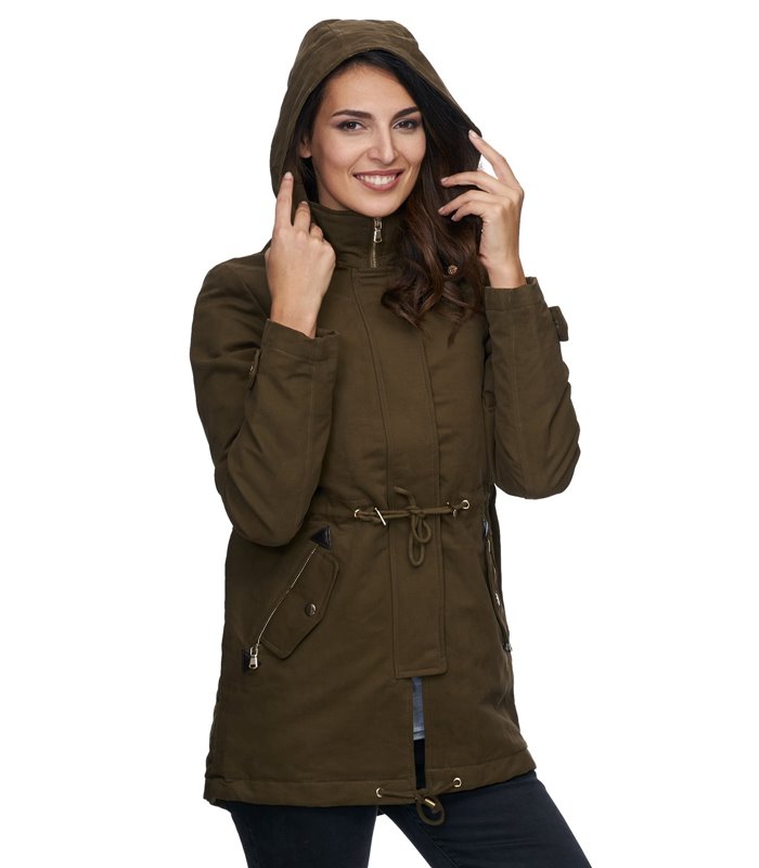 Damen Winter Parka Jacke warm Winterjacke elegant Schwarz Khaki D-237