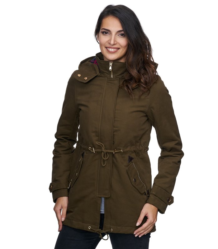 Damen Winter Parka Jacke warm Winterjacke elegant Schwarz Khaki D-237