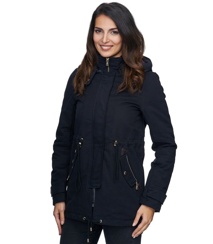 Damen Winter Parka Jacke warm Winterjacke elegant Schwarz Khaki D-237