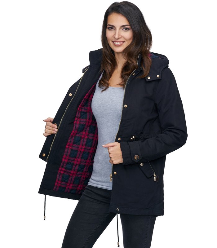 Damen Winter Parka Jacke warm Winterjacke elegant Schwarz Khaki D-237