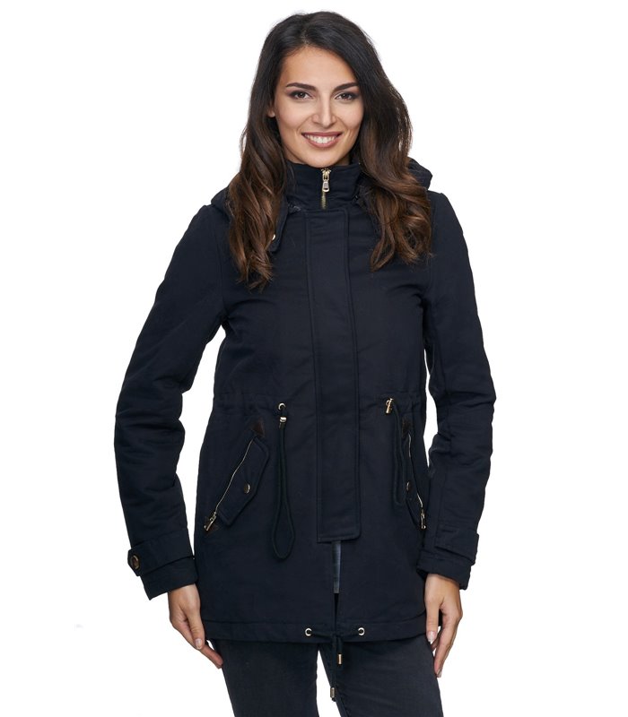 Damen Winter Parka Jacke warm Winterjacke elegant Schwarz Khaki D-237